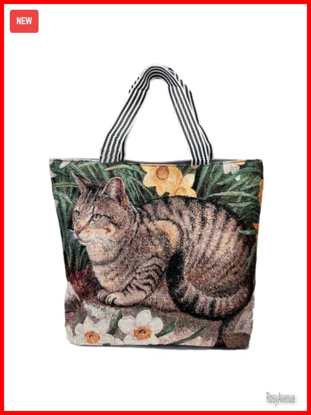 Canvas Tote Bag Cat Pattern Zipper Shoulder Bag Large Travel Gym